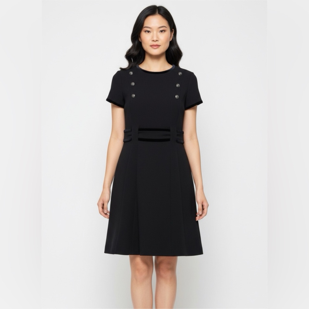Elegant Hobbs London Blue Button-Detail Midi Dress